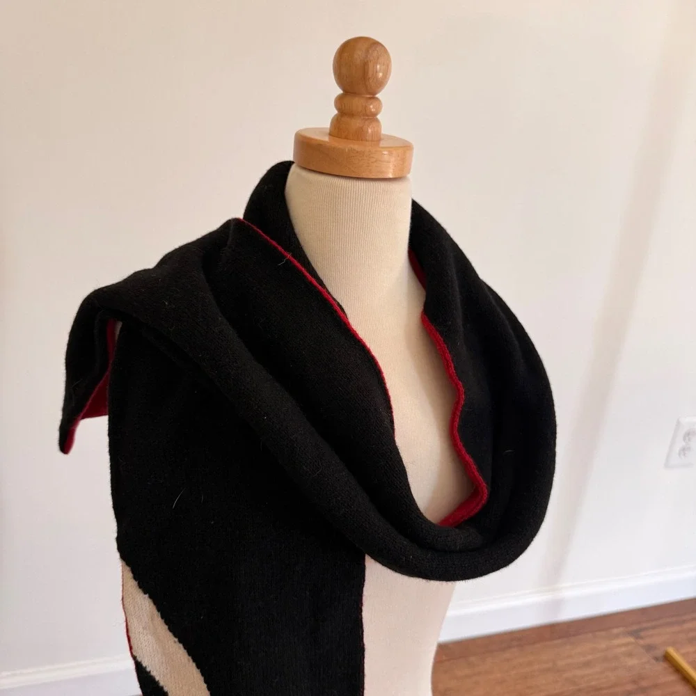 Vintage Polo Ralph Lauren‎ Lambswool Scarf Black Red Stripe Embroidered Pony